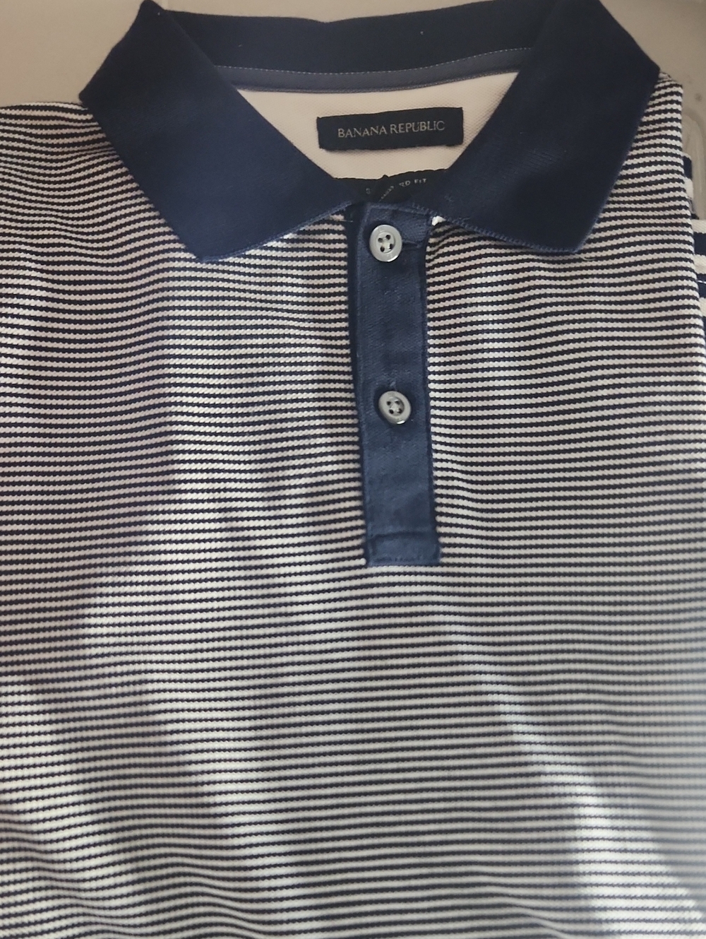 Banana Republic Navy and White Striped Polo